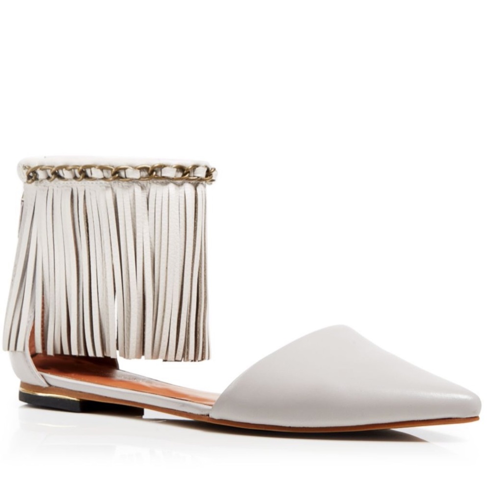 Rebecca Minkoff Faith Grey Taupe Fringe Flats